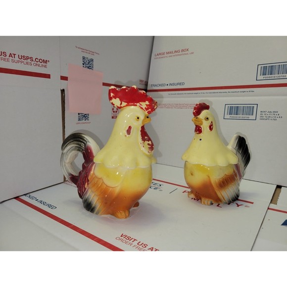 Hen Rooster Salt Pepper Shakers Creamer Sugar Bowl Set Farmhouse Kitchen Kitch - Picture 1 of 16